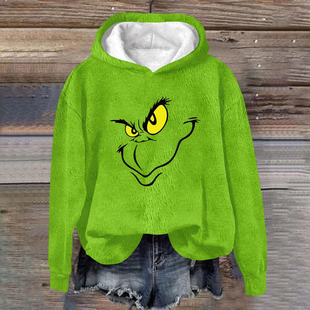 Женская модная повседневная толстовка с капюшоном и длинным рукавом из фланели с рождественским принтом