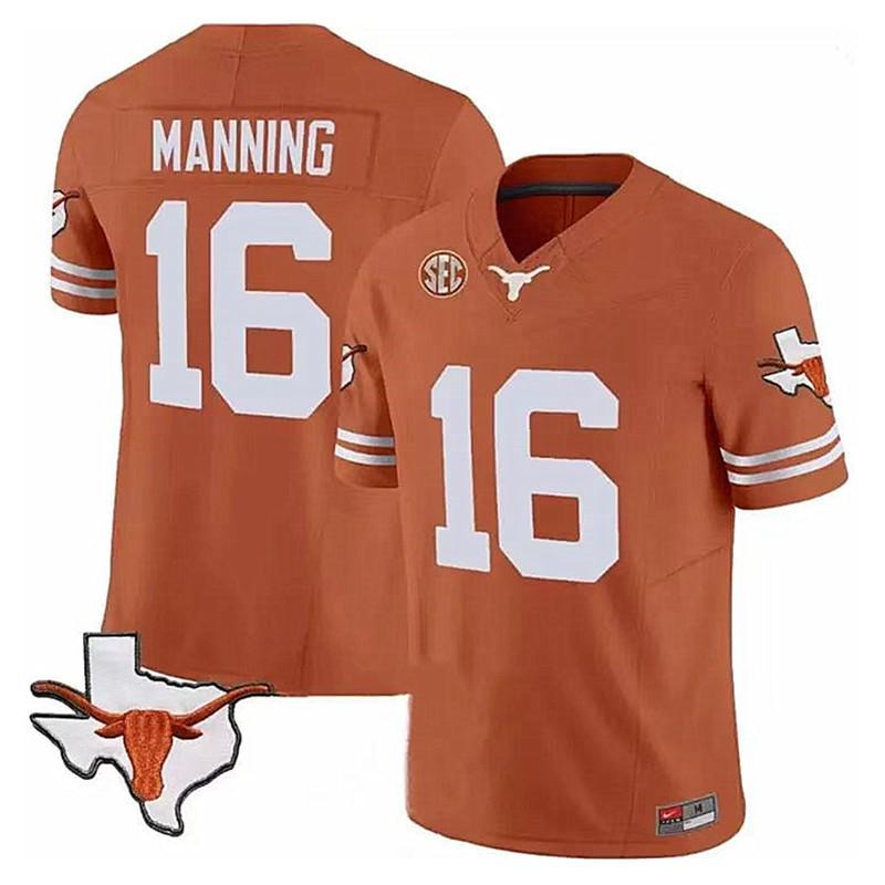 Футбольная форма Texas Longhorns 16 Manning - Студенческая версия Мужская спортивная одежда