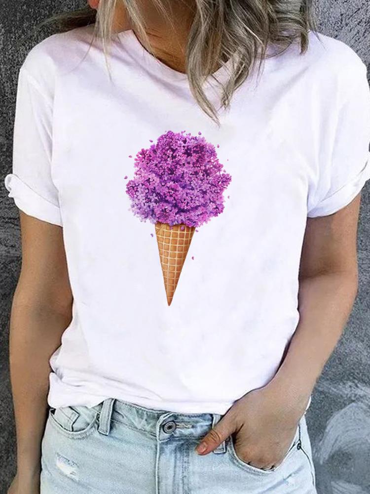 (Азиатский размер) Одежда Женская с круглым вырезом акварельный стиль любовь Короткий рукав Футболки С принтом Женский топ Повседневная футболка Модная женская футболка с графическим рисунком