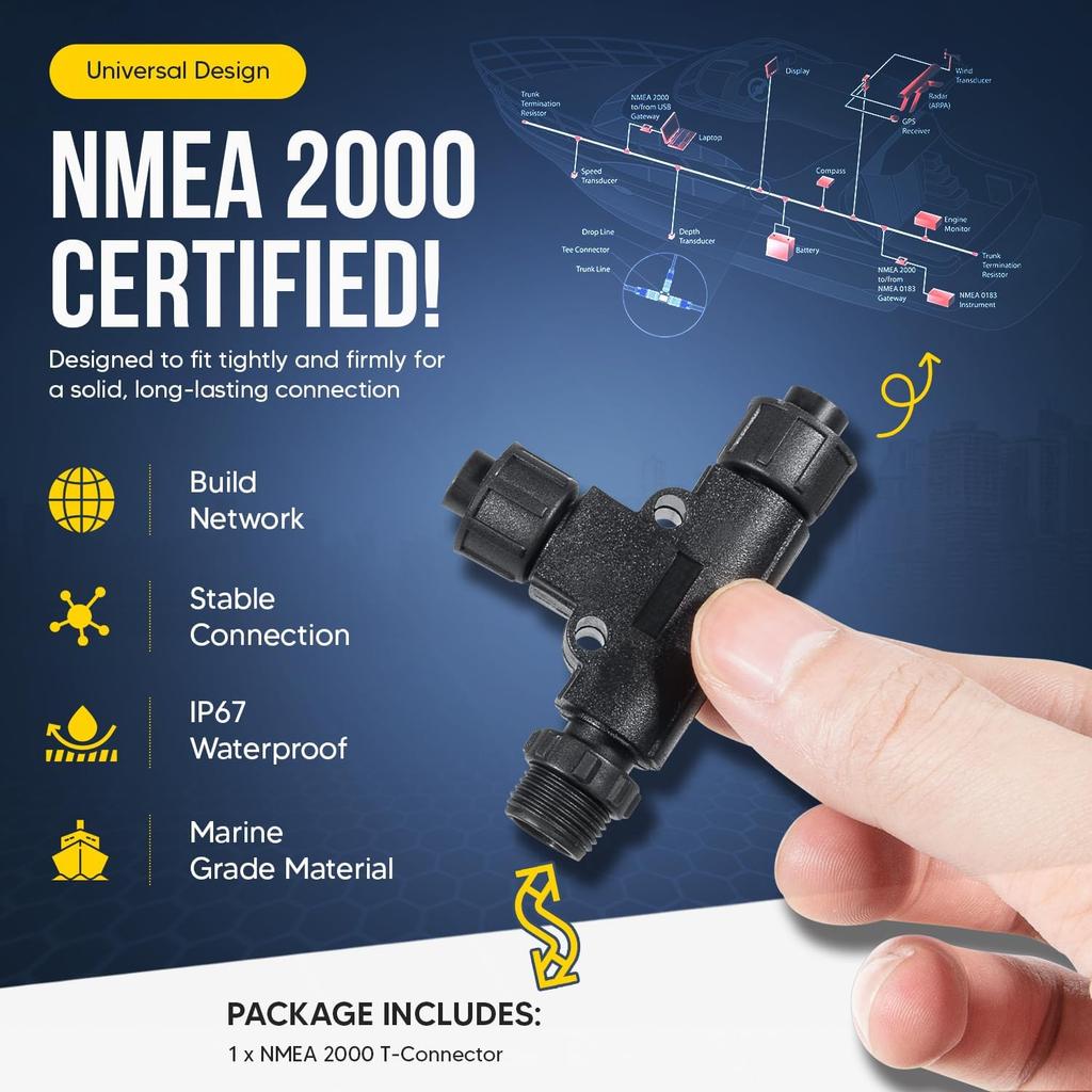 Boat NMEA 2000 N2k Tee T-Connector 5Pin IP67 Waterproof, for Garmin Lowrance Simrad B&G Navico Networks, Boat/Ship/Yacht Parts