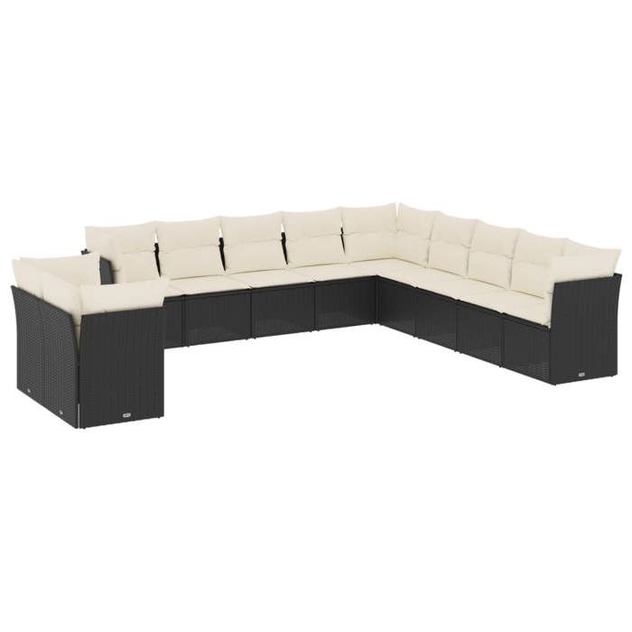 VidaXL Salon de Jardin avec Coussins 11 pcs, Canapés de Terrasse, Ensemble de Meubles de Patio, Mobilier d'Extérieur, Noir 3249715