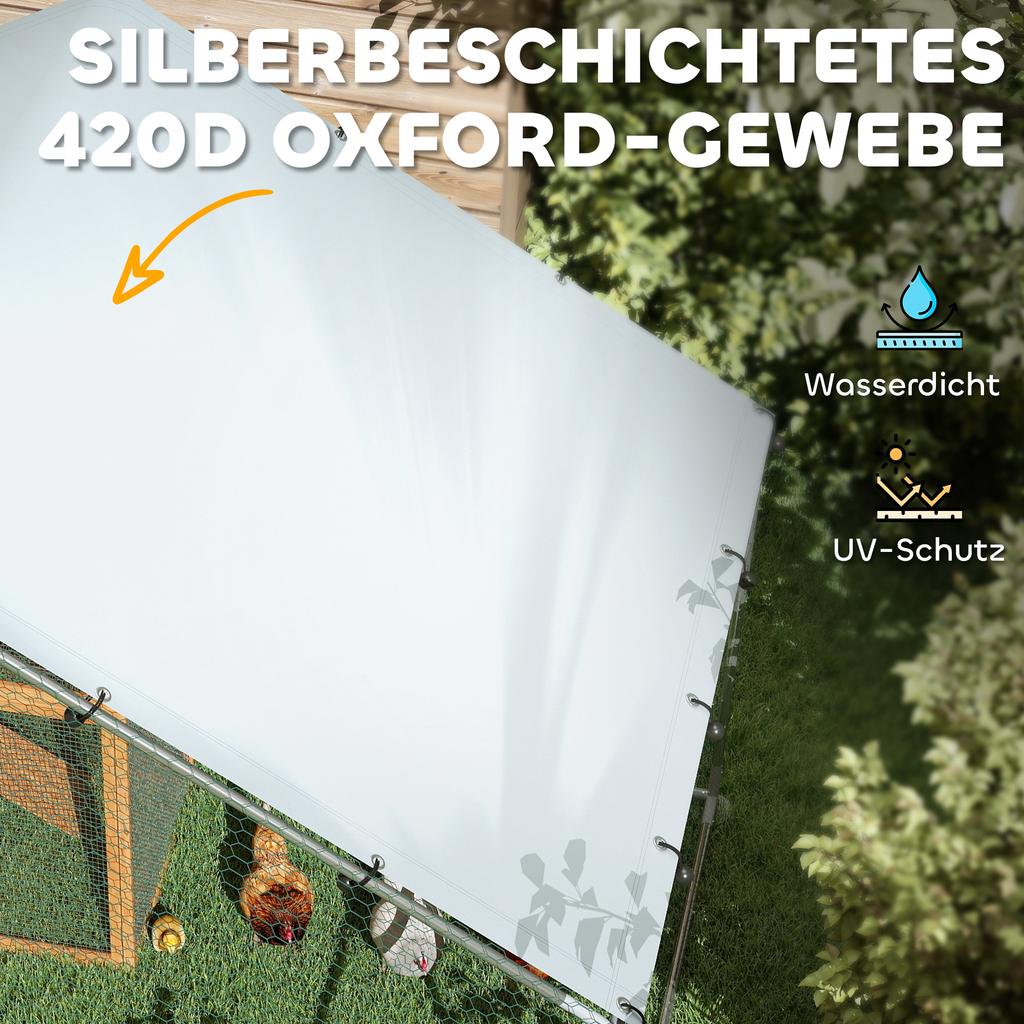 Chicken coop with UV-resistant waterproof fabric, safety lock, for 10-15 chickens, steel, 3 x 3.4 x 1.9 m, silver