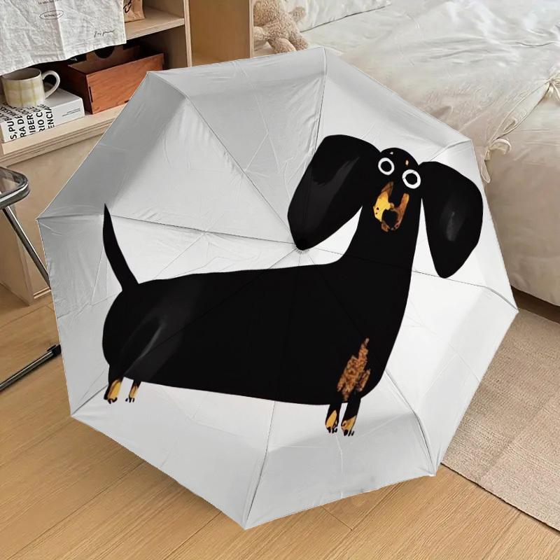 1pc Black Dachshund with Big Eyes Umbrella with Plastic Handle,Suitable for All Seasons Home Travel Outdoor UmbrellaDD1449