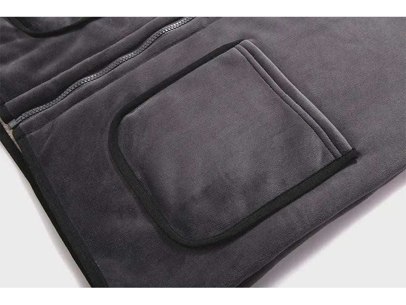 Мужской большой жилет из овчины: Повседневный толстый теплый жилет из серебристо-черного флиса, защищающий от холода и прилегающий.