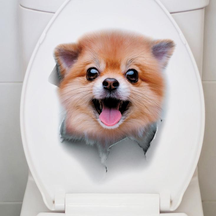 Cute Animal Wall Decals Creative Dog and Cat Cartoon Stickers for Waterproof Bathroom Toilet Seat