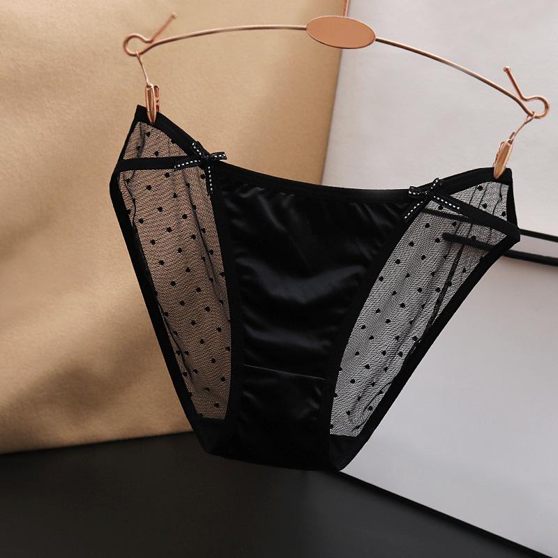 Большие сексуальные бесшовные сетчатые трусики с низкой талией для женщин - шелковистый атлас с хлопковой промежностью