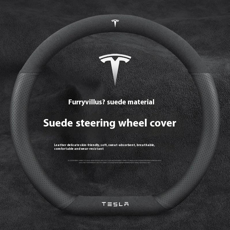 Car Suede Ventilate Anti-Slip Protector Steering Wheel Cover For Tesla Roadster Model 3 Model Y Model S Model X Accessories