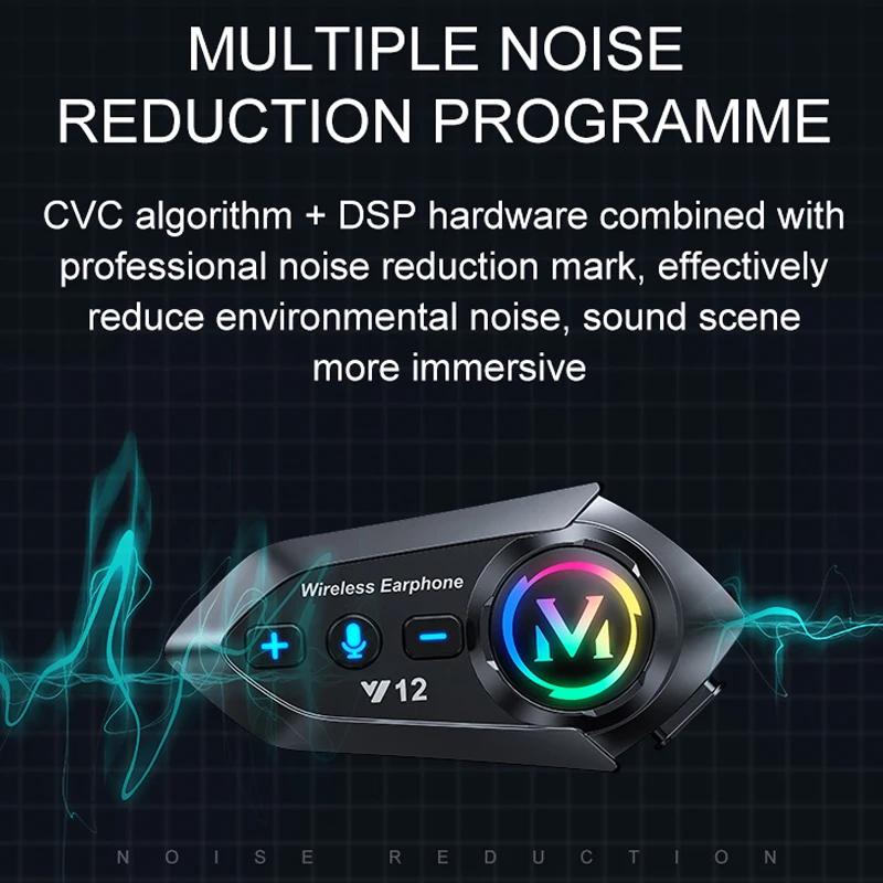 Motorcycle Helmet Bluetooth Headset BT5.4 Handsfree Call Wireless Noise Reduction Waterproof Headphone with RGB Light