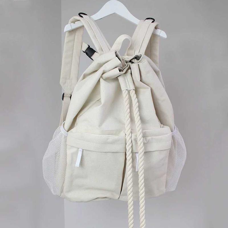 Vintage Student Women All Games Casual Backpacks Chic Cord Drawstring High Capacity Canvas Streetwear Simple Backpacks New