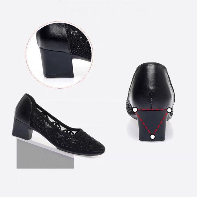 Женские сандалии, сетка, полый дизайн, украшения со стразами, женские сандалии из мягкой кожи, противоскользящая мягкая подошва, дышащие туфли на высоком каблуке для поездок на работу