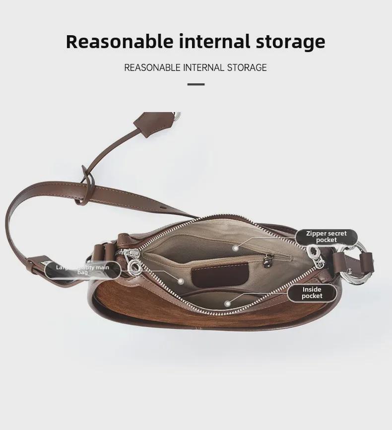 Сумка через плечо из матовой коровьей кожи в форме полумесяца 2025 года — ретро-дизайн