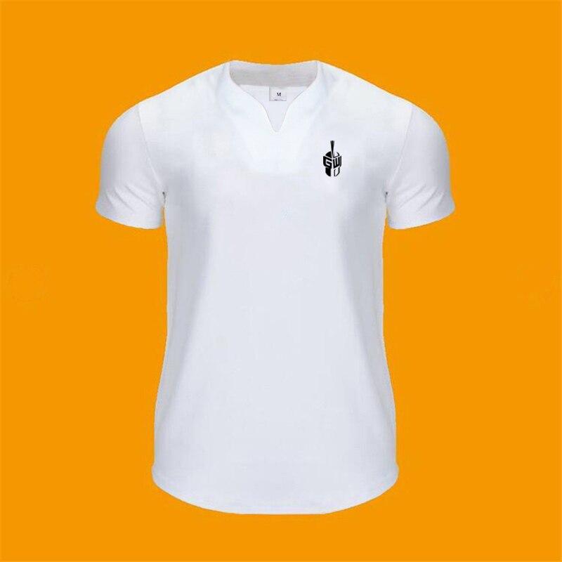 Muscleguys Новый спортивный топ с v-образным вырезом для бега, фитнеса, дышащая профессиональная тренировочная футболка с короткими рукавами