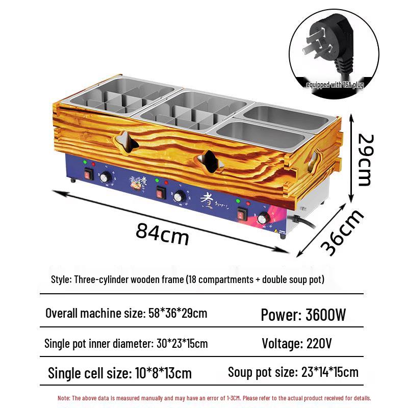 JPHZNB Commercial 3-Tank Oden & Skewer Hot Pot Machine