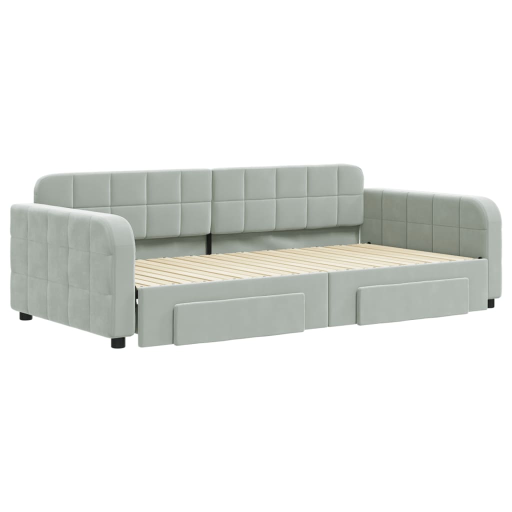 Pull Out Daybed with Drawers Light Grey 100 x 200 cm Velvet