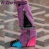 Patchwork Runway Winter Woman Booties Wedges Knee High Side Zipper Modern Newest 2025 Shoes Hot Sale Mixed Colors