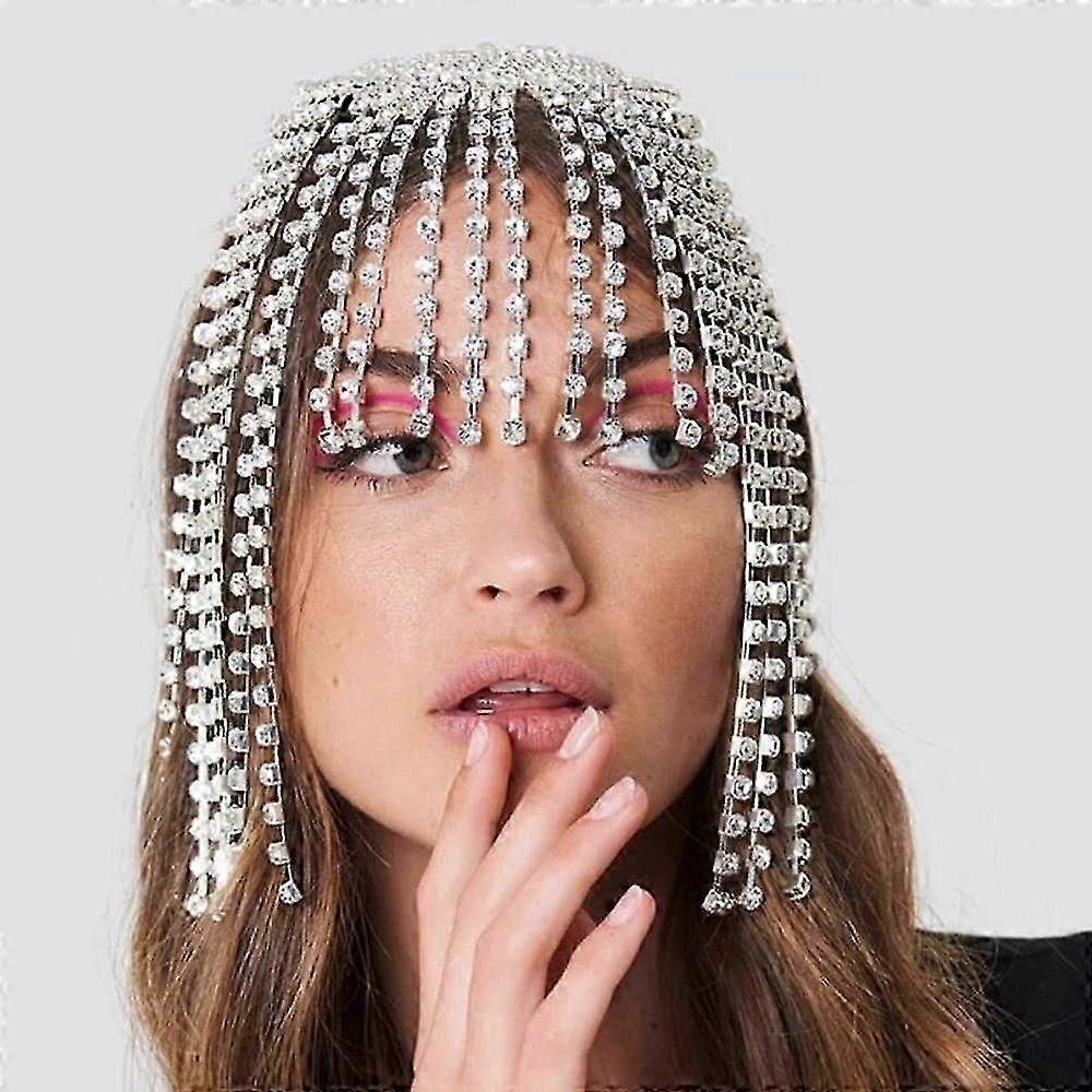 Stonefans Gorgeous Long Tassel Headpiece Rhinestone Hair Chain Headband Bling Bridal Hat Women Crystal Hollow Head Chain JewelryZZ50
