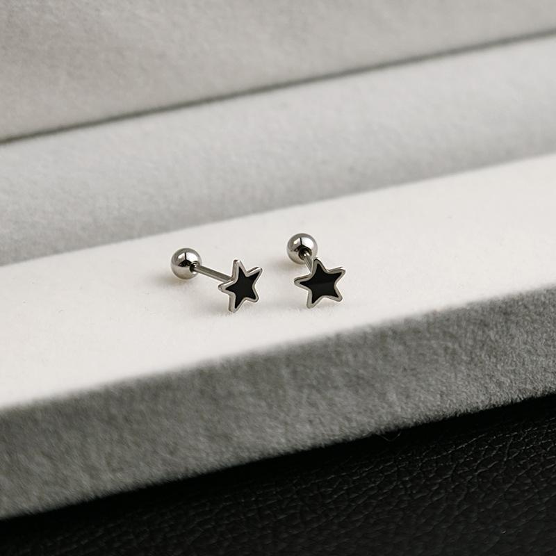 Stainless Steel Geometric Black Series Stud Earrings, Cross Simple Earrings, Love Dripping Oil Personalized Earrings