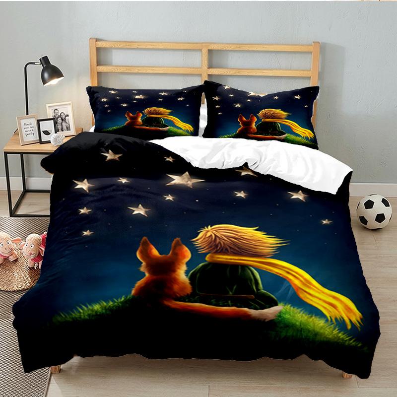 3PCS Little Prince Bedding Set Printed Duvet Cover Closure Includes 1 Duvet Cover & 2 Pillowcases for All Seasons Bedroom Decor