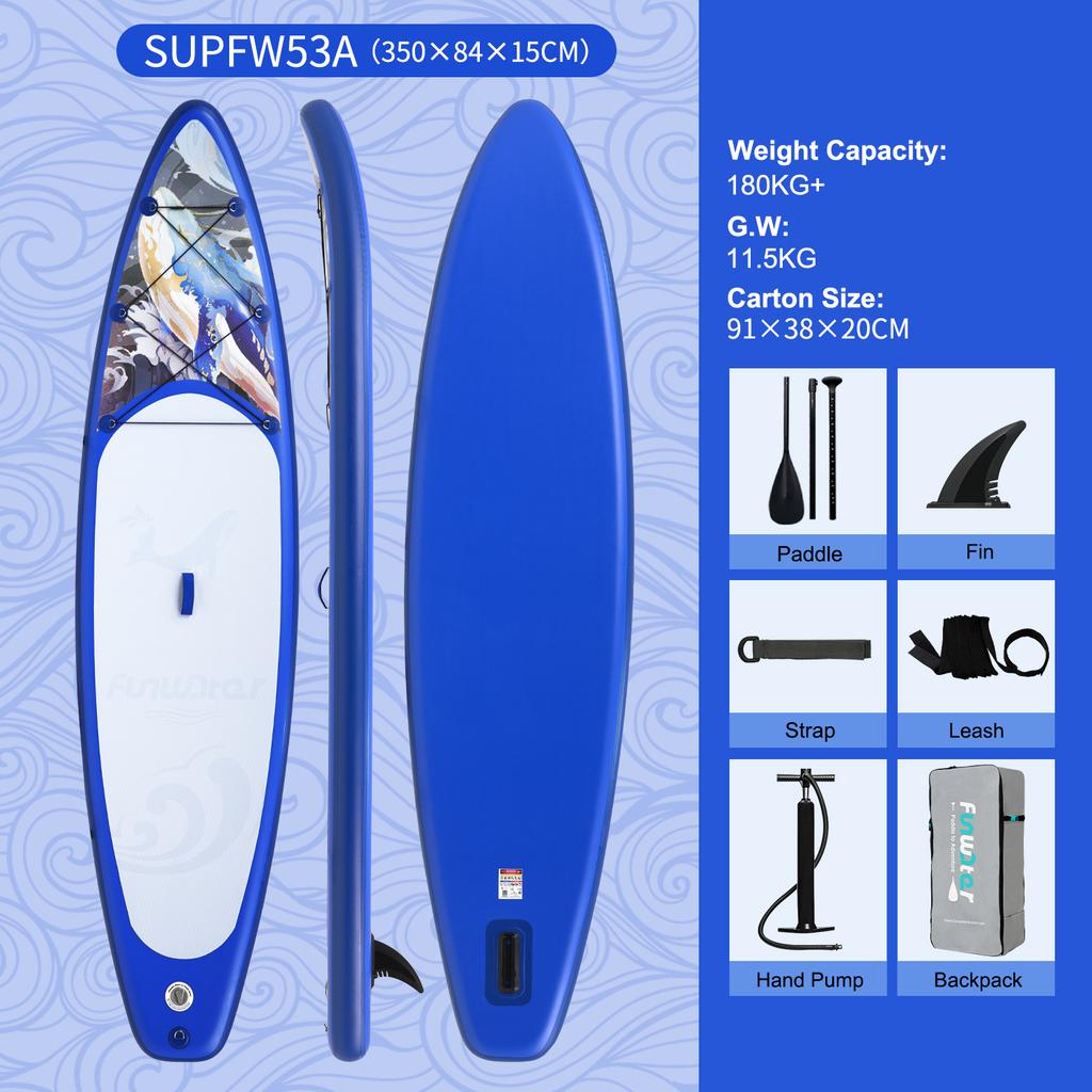 FunWater Stand Up Paddle Board Large Size 335×85×15CM Inflatable Paddling Board Surfboard Surf Sup Board Non-Slip  Paddle Board