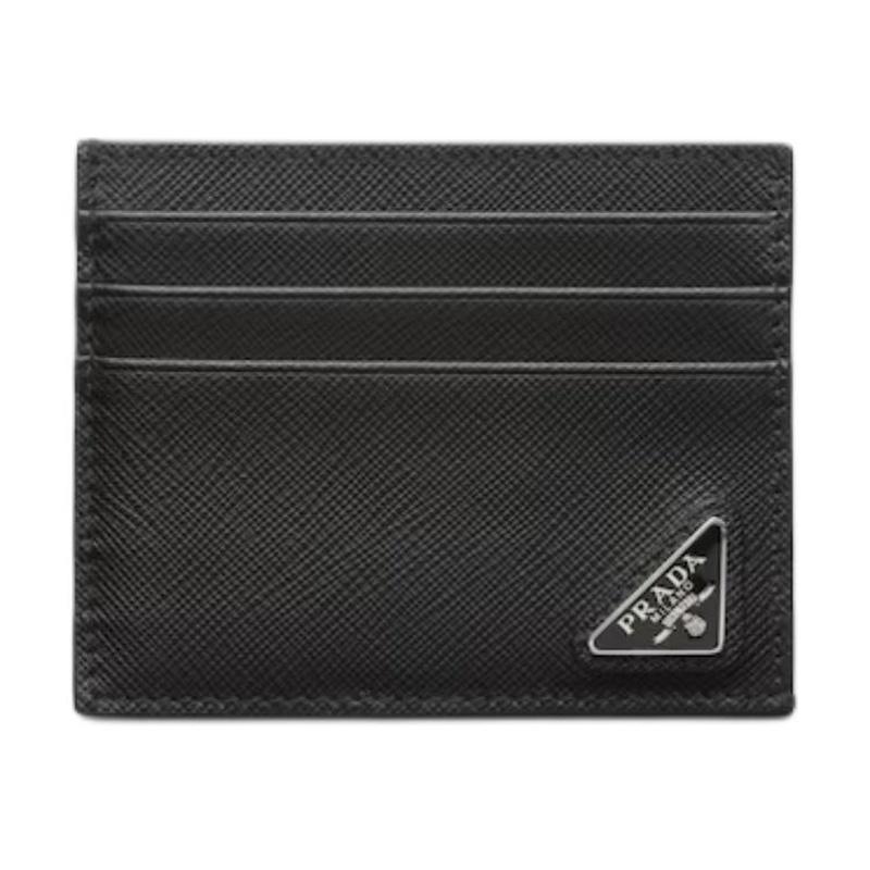 Prada Saffiano Triangle Logo Leather Card Holder Men's Black