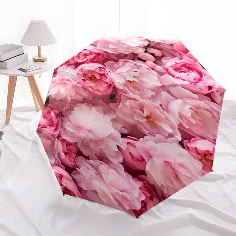 Pink Roses Automatic Folding Umbrella Compact 8 rib Design, Unique Style, Suitable for Everyday Outdoor Use, Perfect Gift for Friends and Fa