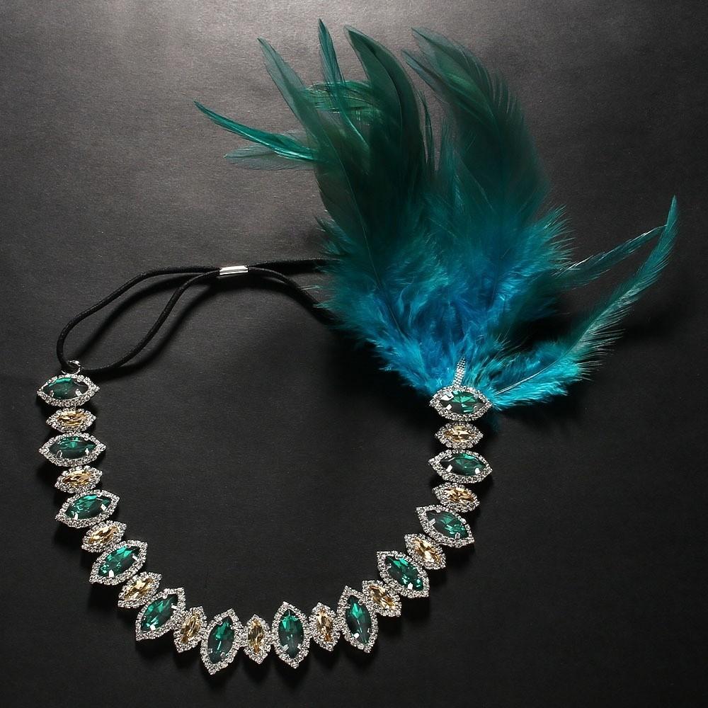 Exquisite Vintage Feather Headband Sequin Crystal Masquerade Hair Band Rhinestone Tassel 1920s Hair Accessories Women