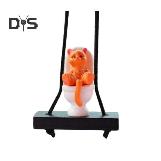 Подвеска для автомобиля в виде унитаза с изображением кота, подвесное украшение для зеркала заднего вида с шнурком, юмористические аксессуары для салона автомобиля