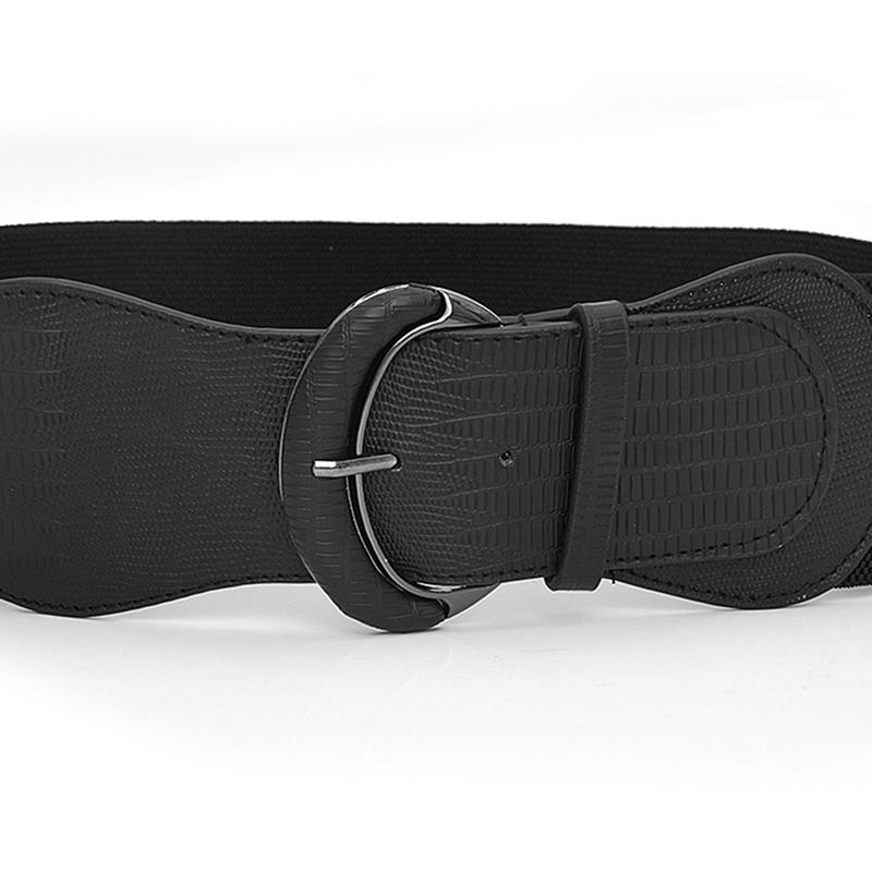 Womens Ladies Faux Leather Wide Stretch Elastic Buckle Cinch Waist Wide Belts