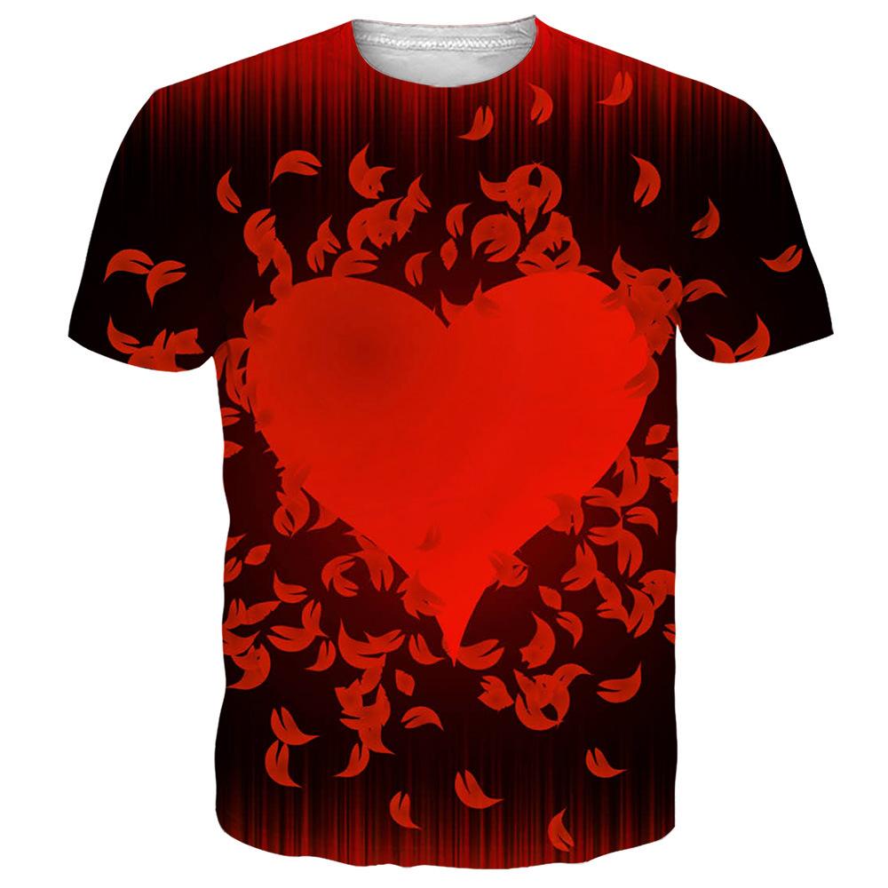 Летняя мужская футболка с 3D-цифровой печатью, повседневная футболка на День святого Валентина с надписью «Любовь в 3D»