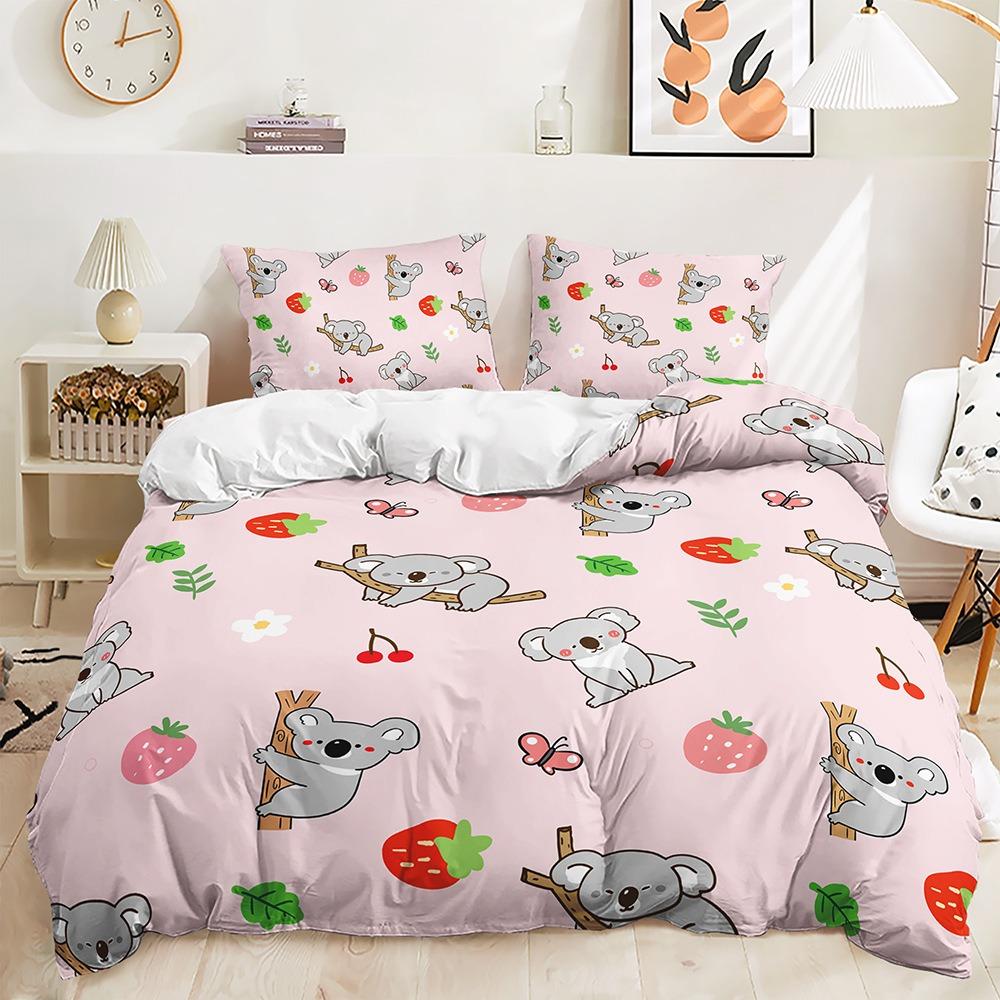 Cute Animal Bedding Set Cartoon Animal Home Textile Soft Quick Drying Duvet Cover Pillowcase 2/3pcs Kid Baby Cover Gift