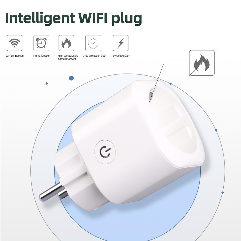 Умная розетка Tuya WiFi 16A, EU-вилка, Монитор мощности, Функция таймера, Розетка, Безопасная розетка, Работает с Google Home Alexa