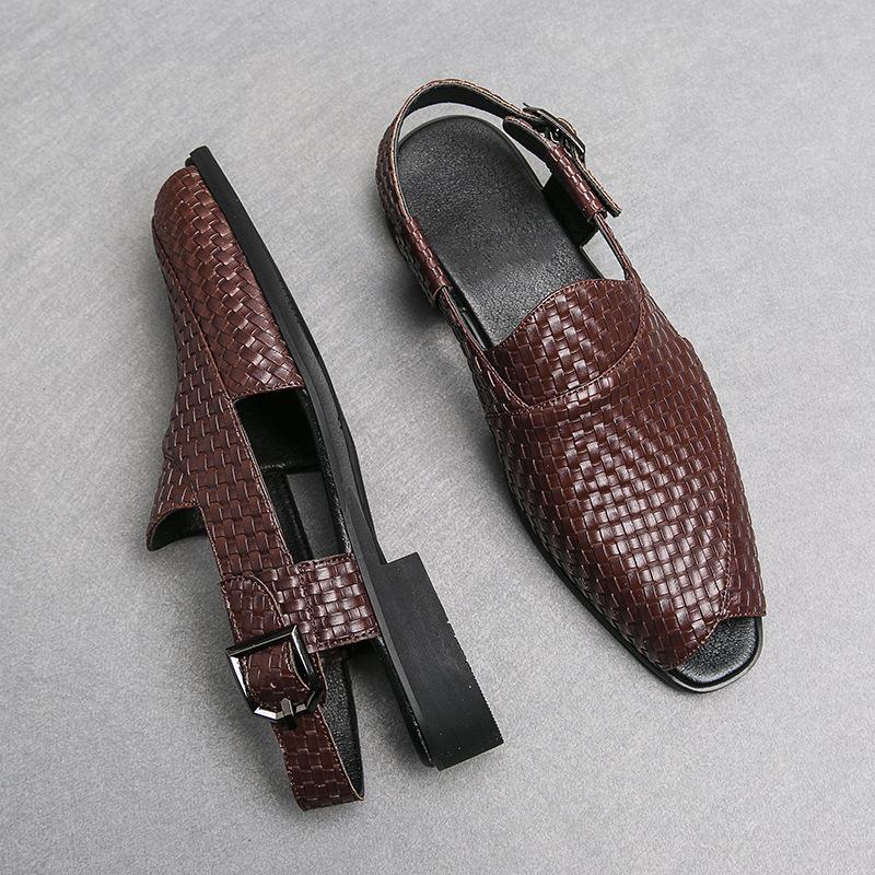 Sandals for Man Fashion Outdoor Roman Weaving Genuine Leather House Platform Male Beach Shoes Casual Men's Sandals New In Summer