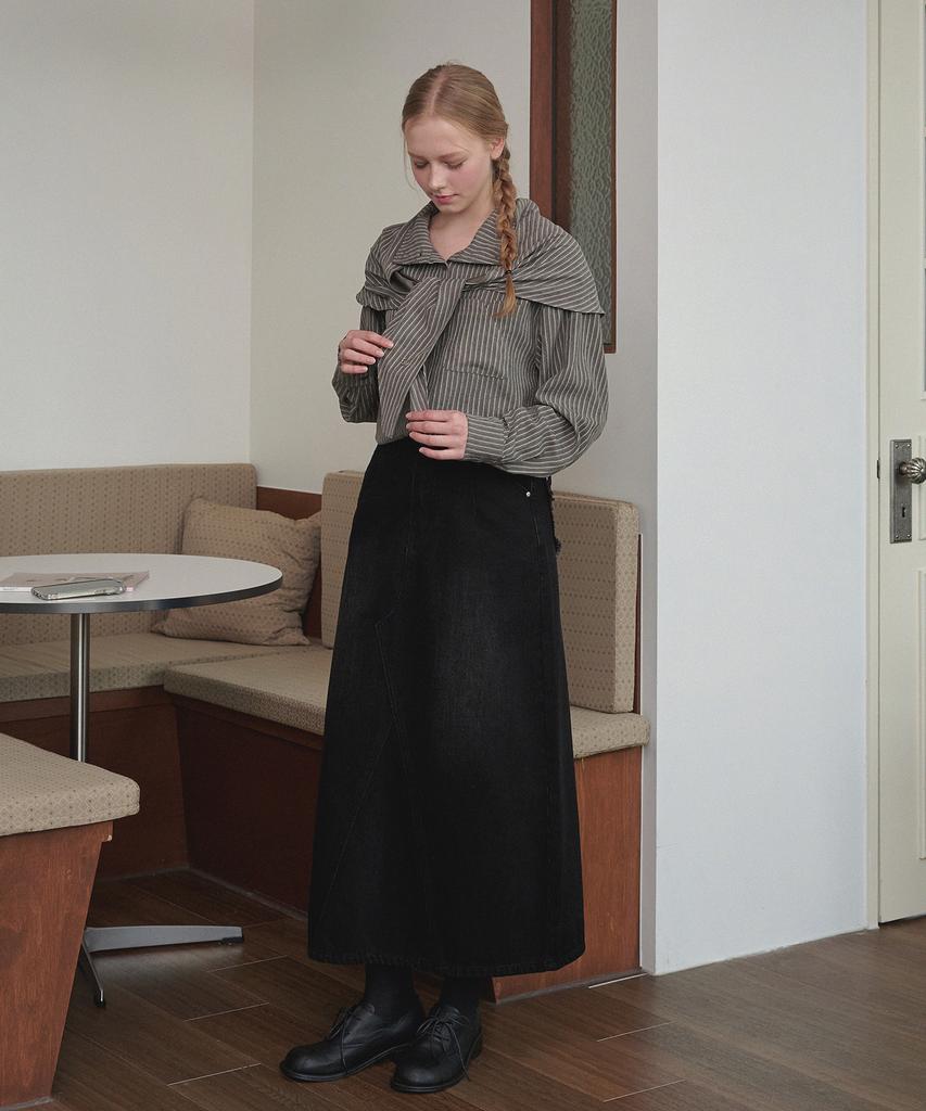 Micene Finley Fringe Denim Long Skirt