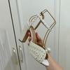 Luxury New High Heel Women's Shoes 2024 Summer One Line Buckle Women's Wedding Shoes Pearl Fish Mouth Fashion Sandals