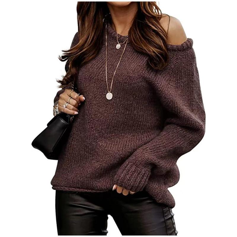 Autumn Women Casual Long Sleeve Sweaters Crew Neck Pure Color Soft Ribbed Knitted Oversized Loose Pullover