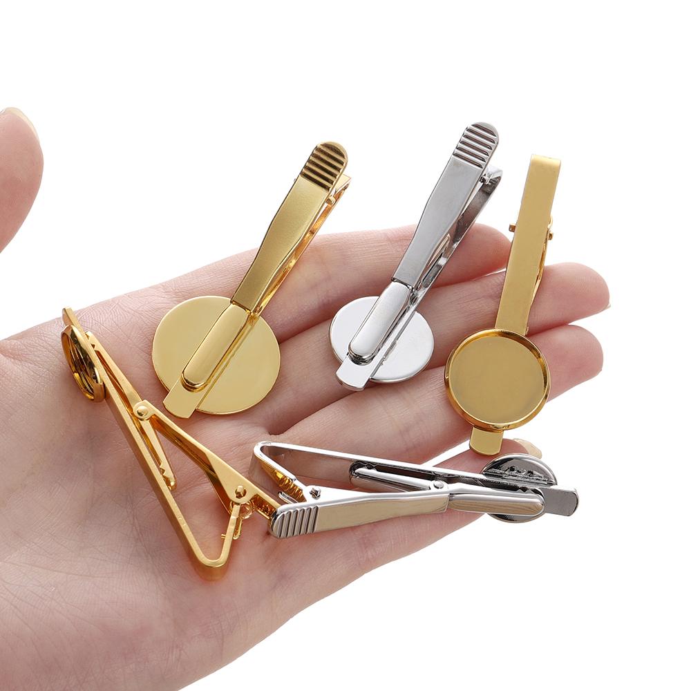 5Pcs Copper Tie Clip Tray Bezel Bases 12/16/20mm Fit Round Cabochons Cameo Base for DIY Men Jewelry Making Accessories Findings