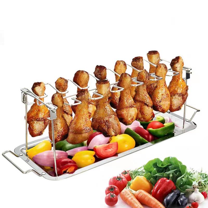 Stainless Steel Folding BBQ Chicken Leg Rack for Home & Outdoor Use