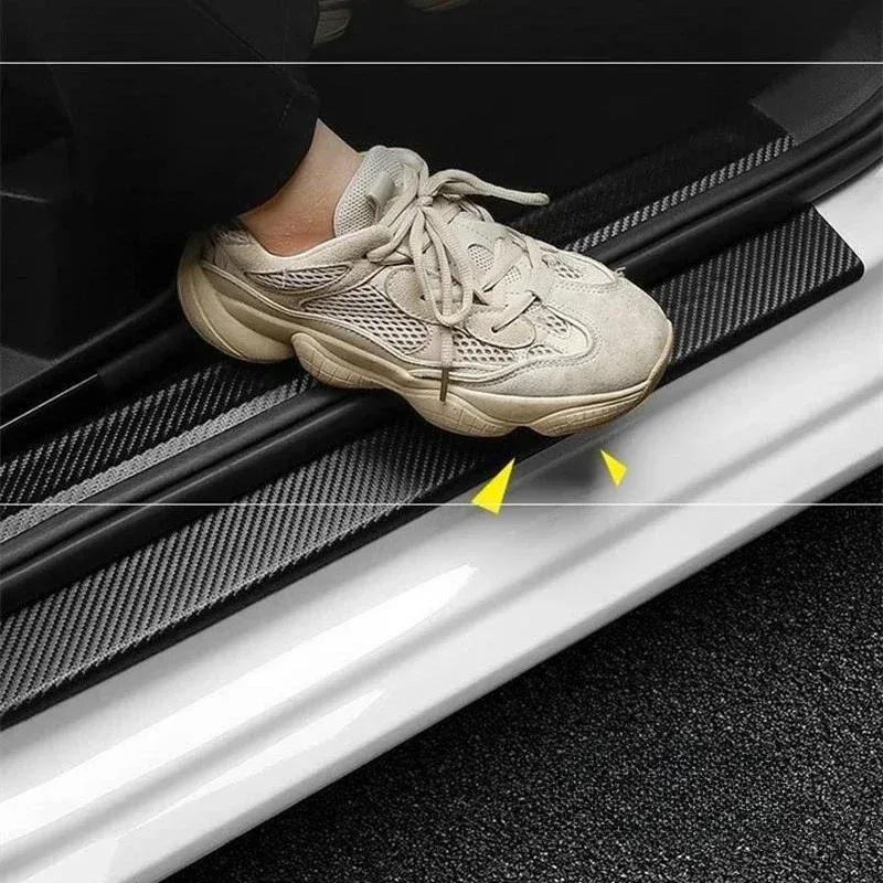 3D Nano Carbon Fiber Car Bumper Door Guard Protection Film Car Door Sill Protector Sticker Black Waterproof Anti Scratch Tape