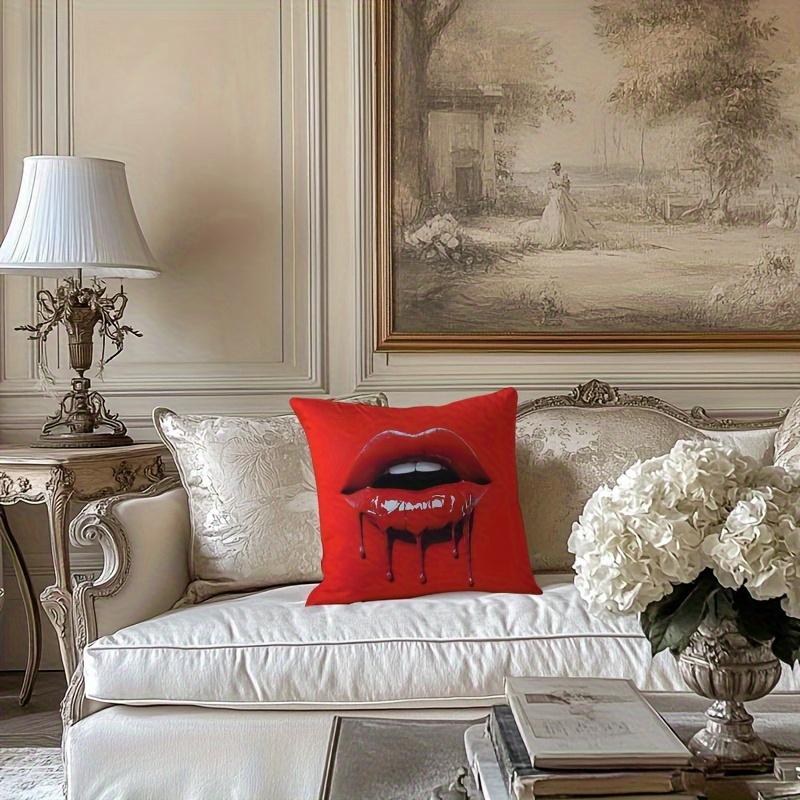 2D Dripping Red Lips Pillow Cover Sexy Glossy Lip Print Cushion Case For Sofa Couch Modern Gothic Home Decor Gift