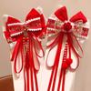 Red New Year Hairpin Tassel Hanfu Hair Ornamen Cute Bow Ribbon Hair Clip  Braid