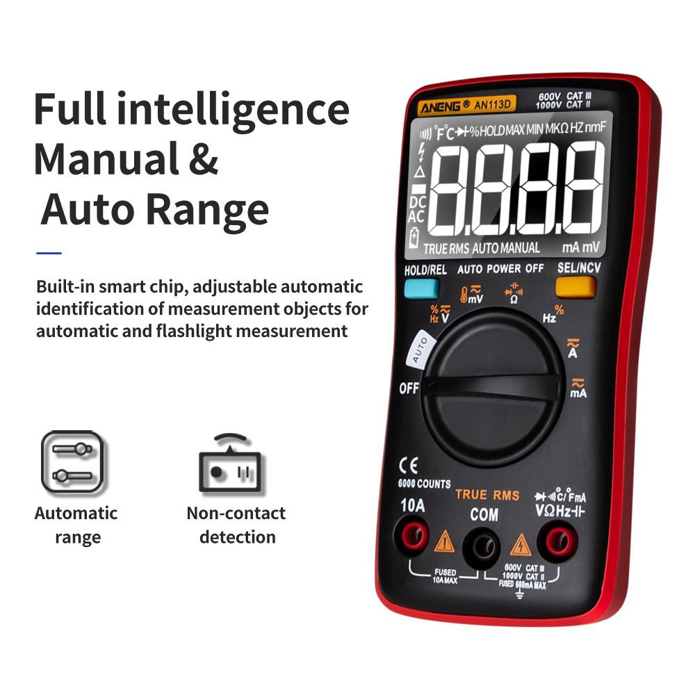 Aneng Цифровой мультиметр AN113D, электрический счетчик, 6000 отсчетов, тестер напряжения постоянного/переменного тока