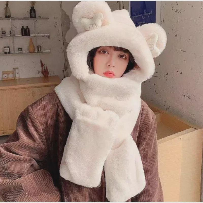 Женский зимний комплект из шапки, шарфа и перчаток Little Bear: Уютное, стильное и теплое плюшевое трио