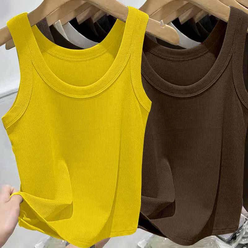 Женский топ на бретельках в рубчик из ледяного шелка с U-образным вырезом и бретельками для весны и лета