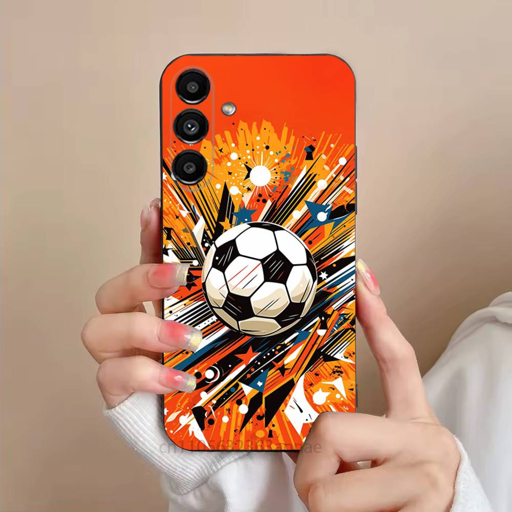 Чехол для телефона Огненный Футбольный Мяч Для Samsung S25,24,23,22,21,S20,Ultra,Plus,FE Черный Мягкий Чехол