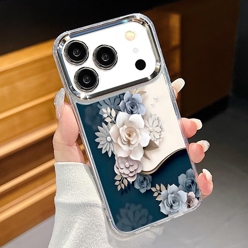 Романтичный чехол с узором из роз для iPhone 17 Pro Max iPhone 16 15 14 13 Pro Max 11 17e 16e Покрытие Рамка камеры Прозрачная Мягкая Силиконовая Задняя крышка