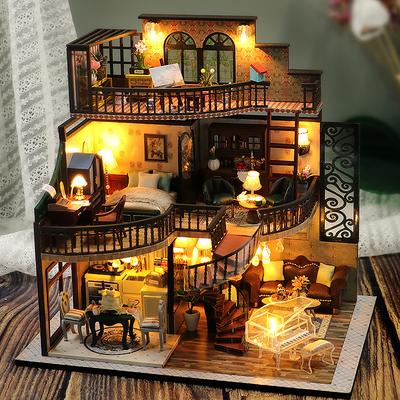 Новый 3D Деревянный Пазл Мини Кукольный Домик DIY Набор Маленького Домика Сборная Модель Игрушка Домашний Декор С Мебелью LED Рождественский Подарок