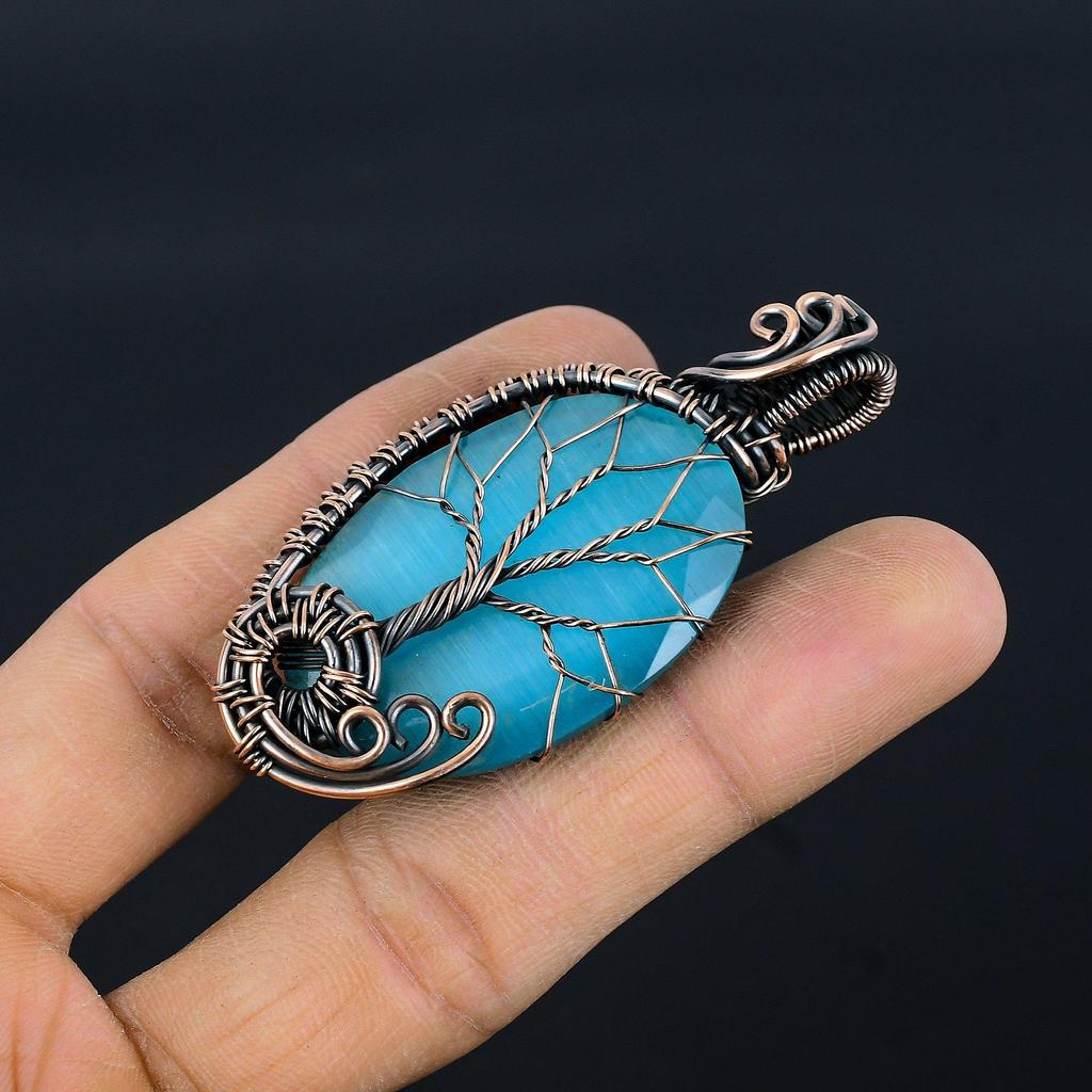 Tree Of Life Monalisa Pendant, 999 Copper Wire Wrapped Pendant Handmade Gemstone Jewelry, Gifts For Wife Brand New Pendant