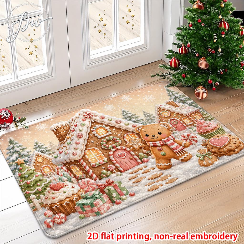 1pcs Christmas Welcome Doormat, Vintage Snowman Xmas Tree Holiday Non Slip Floor Mat for Indoor Outdoor Winter Home Decor