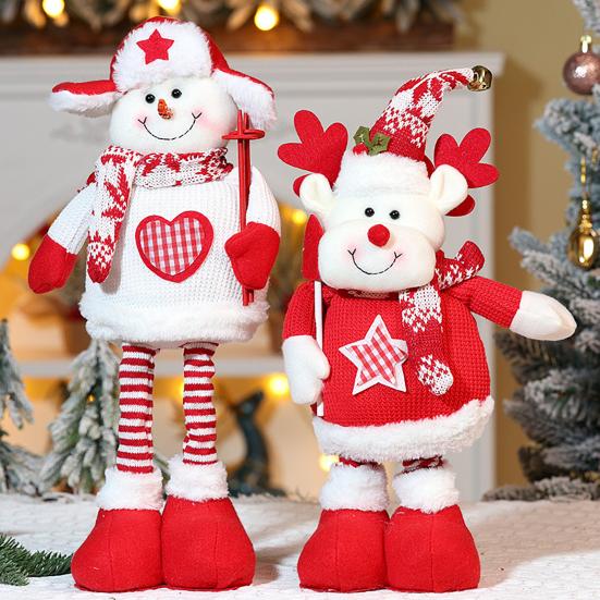 Рождественская кукла, плюшевая игрушка Санта-Клауса, снеговика, лося, с телескопической ногой для рождественского декора для дома, стола, камина, окна, сада