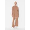 Camel Pearl And Tulle Detailed Sweater-pants Knitwear Set Tctaw23us00088